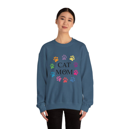 Vibrant Cat Mom Sweatshirt: Colorful Paw Print Circle Crewneck | Cozy 50/50 Cotton-Poly Gift