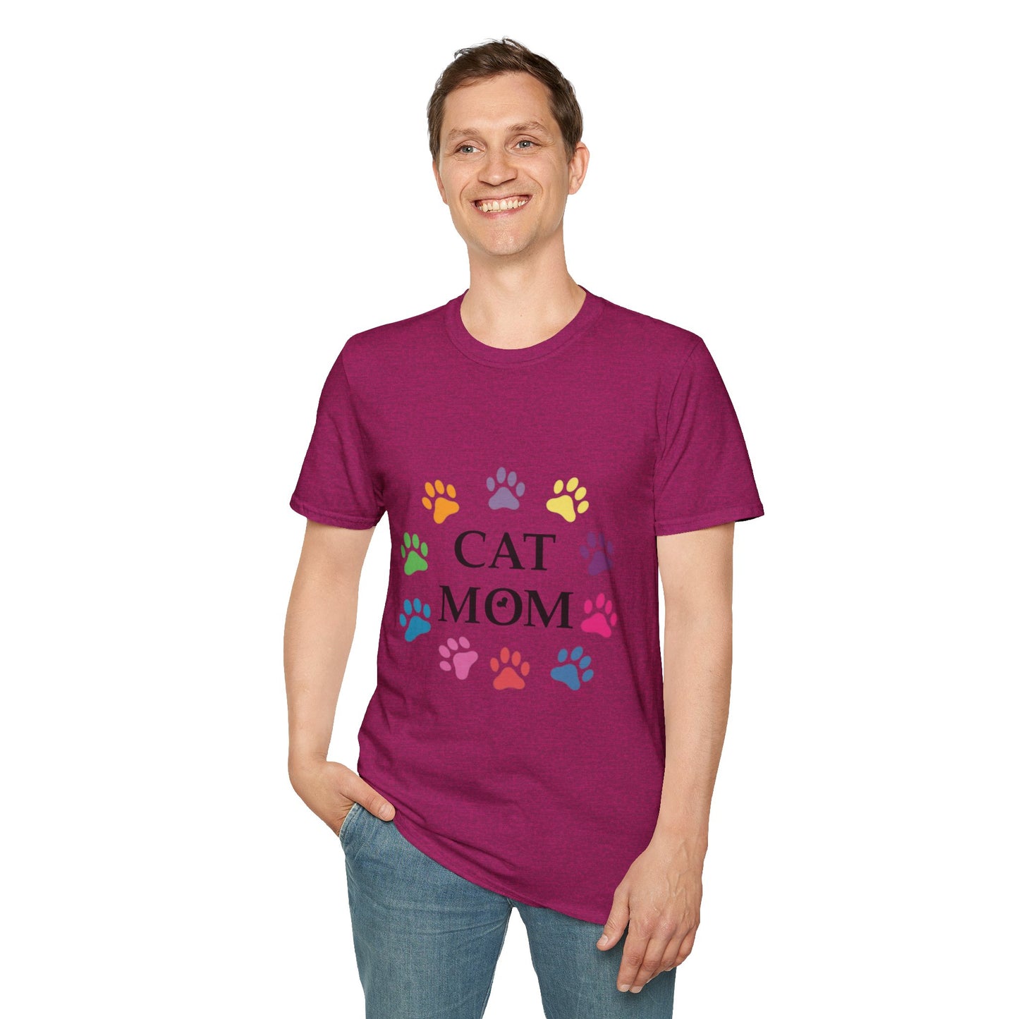 Paws-itively Purr-fect! 🐾 "Cat Mom" Vibes Unisex Tee | Ultra-Soft Cotton & Colorful Paws