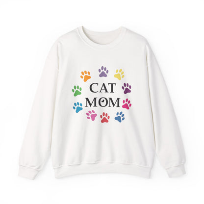 Vibrant Cat Mom Sweatshirt: Colorful Paw Print Circle Crewneck | Cozy 50/50 Cotton-Poly Gift