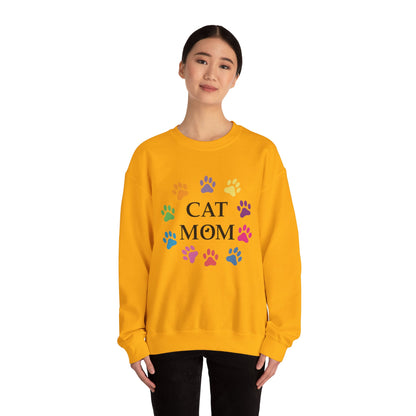 Vibrant Cat Mom Sweatshirt: Colorful Paw Print Circle Crewneck | Cozy 50/50 Cotton-Poly Gift