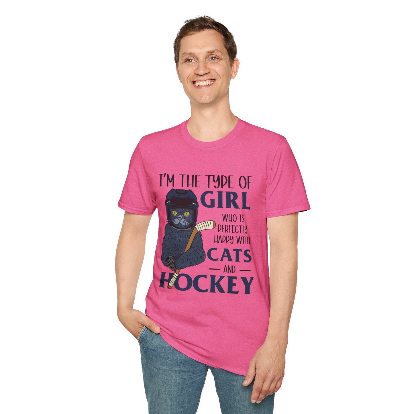 Perfectly Happy with Cats & Hockey Tee | Awesome Cat Mom Gift