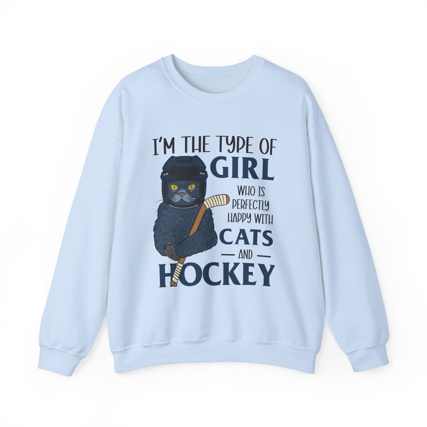 Cats & Hockey Girl Sweatshirt – Funny Unisex Crewneck for Cat Lovers & Sports Fans | Cozy Cotton-Poly Blend