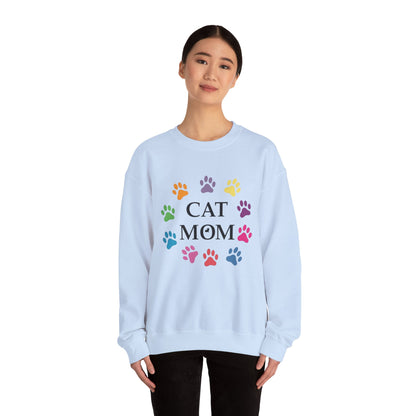 Vibrant Cat Mom Sweatshirt: Colorful Paw Print Circle Crewneck | Cozy 50/50 Cotton-Poly Gift