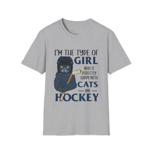 Perfectly Happy with Cats & Hockey Tee | Awesome Cat Mom Gift