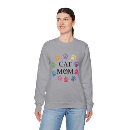 Vibrant Cat Mom Sweatshirt: Colorful Paw Print Circle Crewneck | Cozy 50/50 Cotton-Poly Gift