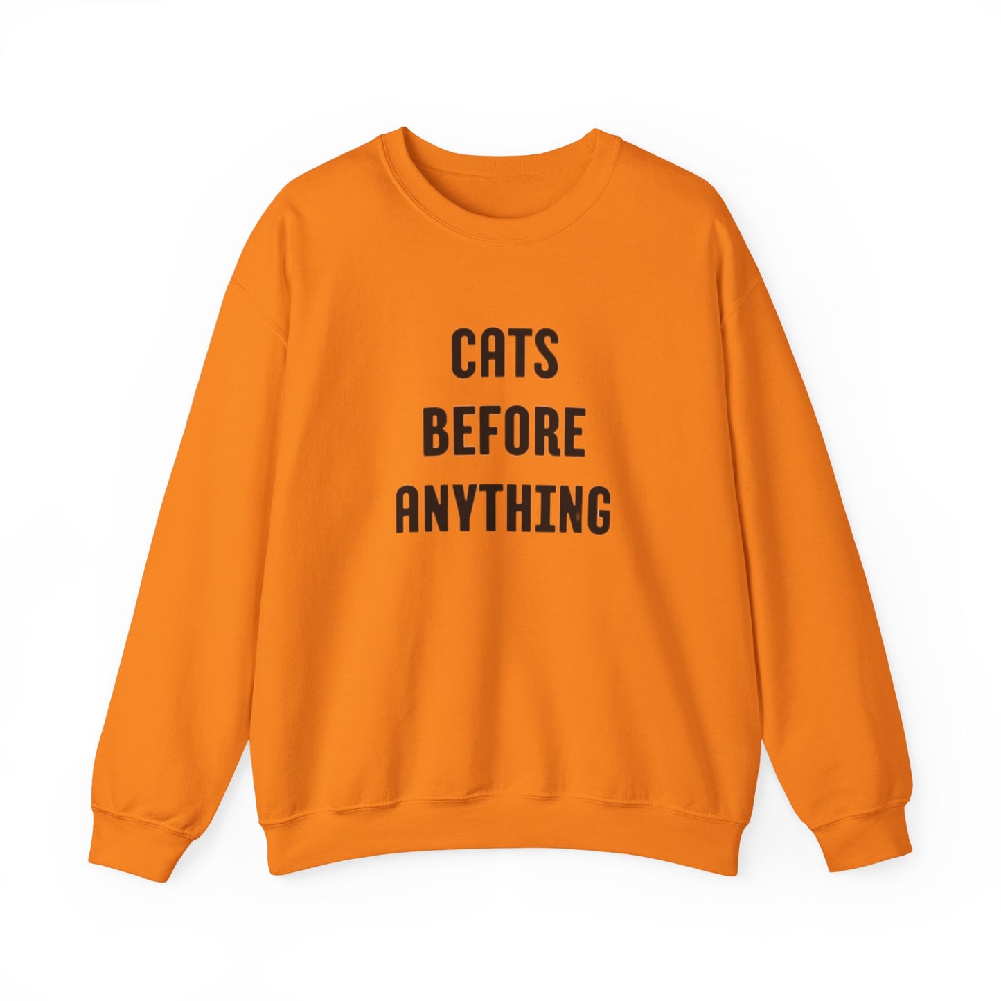CATS BEFORE ANYTHING Sweatshirt 🐾 | Funny Unisex Crewneck for Cat Lovers | Bold Black & White Statement Pullover