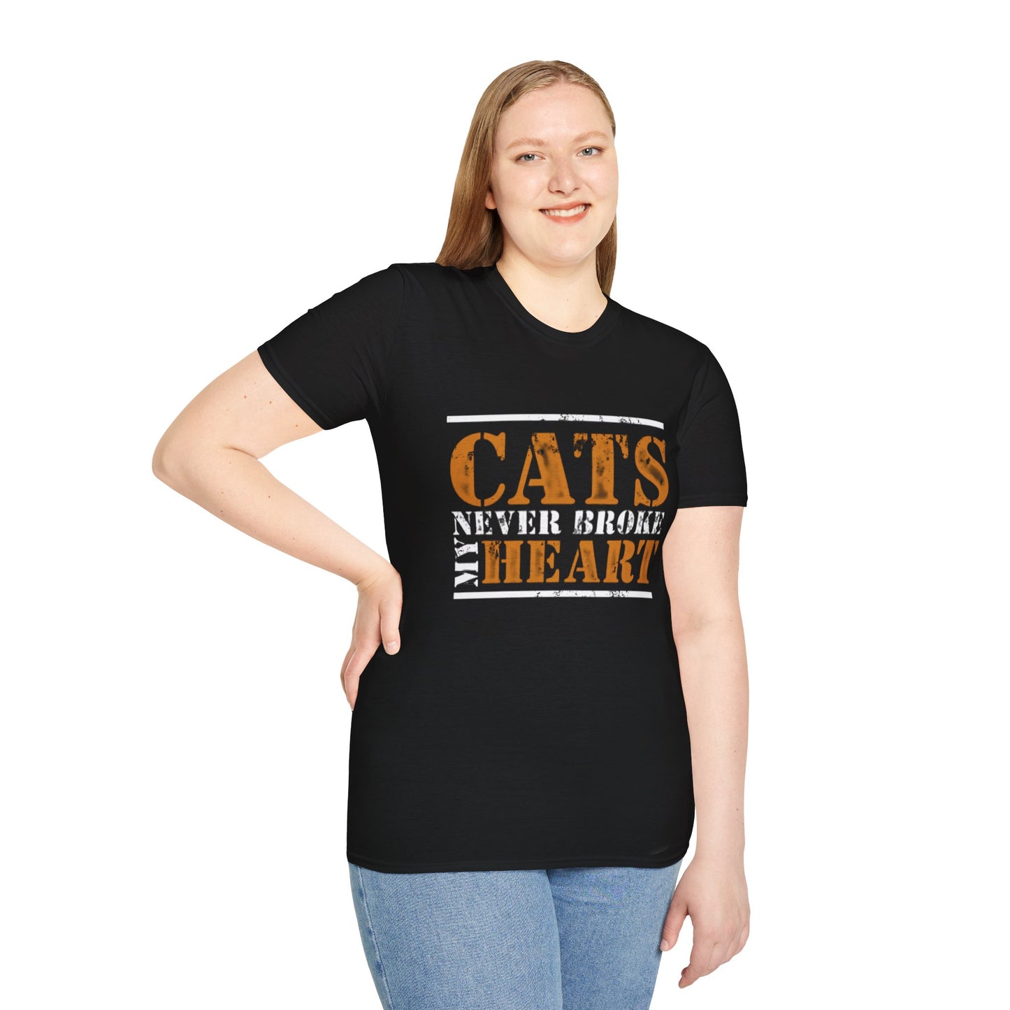 "Cats Never Broke My Heart" Premium Soft Tee | Ultimate Cat Lover Gift | Funny Feline Fashion