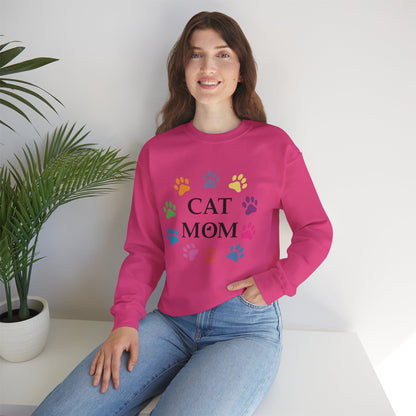 Vibrant Cat Mom Sweatshirt: Colorful Paw Print Circle Crewneck | Cozy 50/50 Cotton-Poly Gift