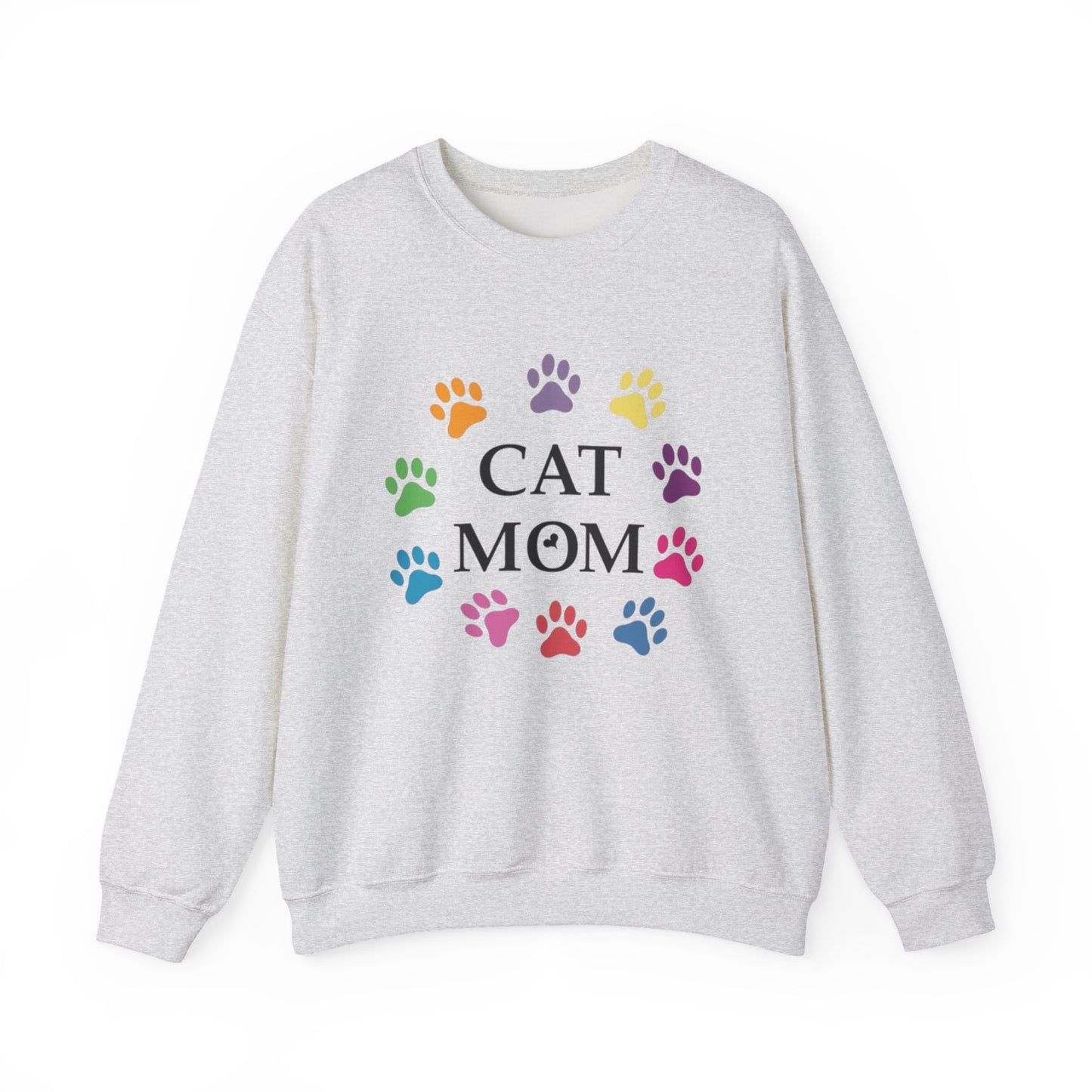 Vibrant Cat Mom Sweatshirt: Colorful Paw Print Circle Crewneck | Cozy 50/50 Cotton-Poly Gift