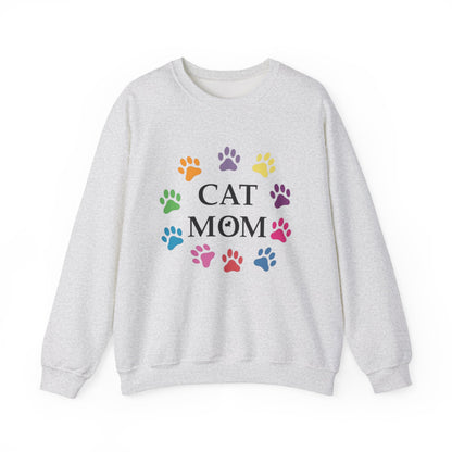Vibrant Cat Mom Sweatshirt: Colorful Paw Print Circle Crewneck | Cozy 50/50 Cotton-Poly Gift