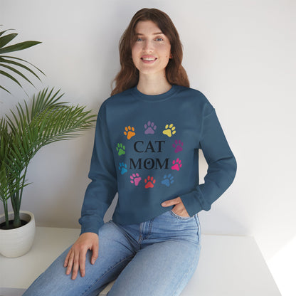 Vibrant Cat Mom Sweatshirt: Colorful Paw Print Circle Crewneck | Cozy 50/50 Cotton-Poly Gift