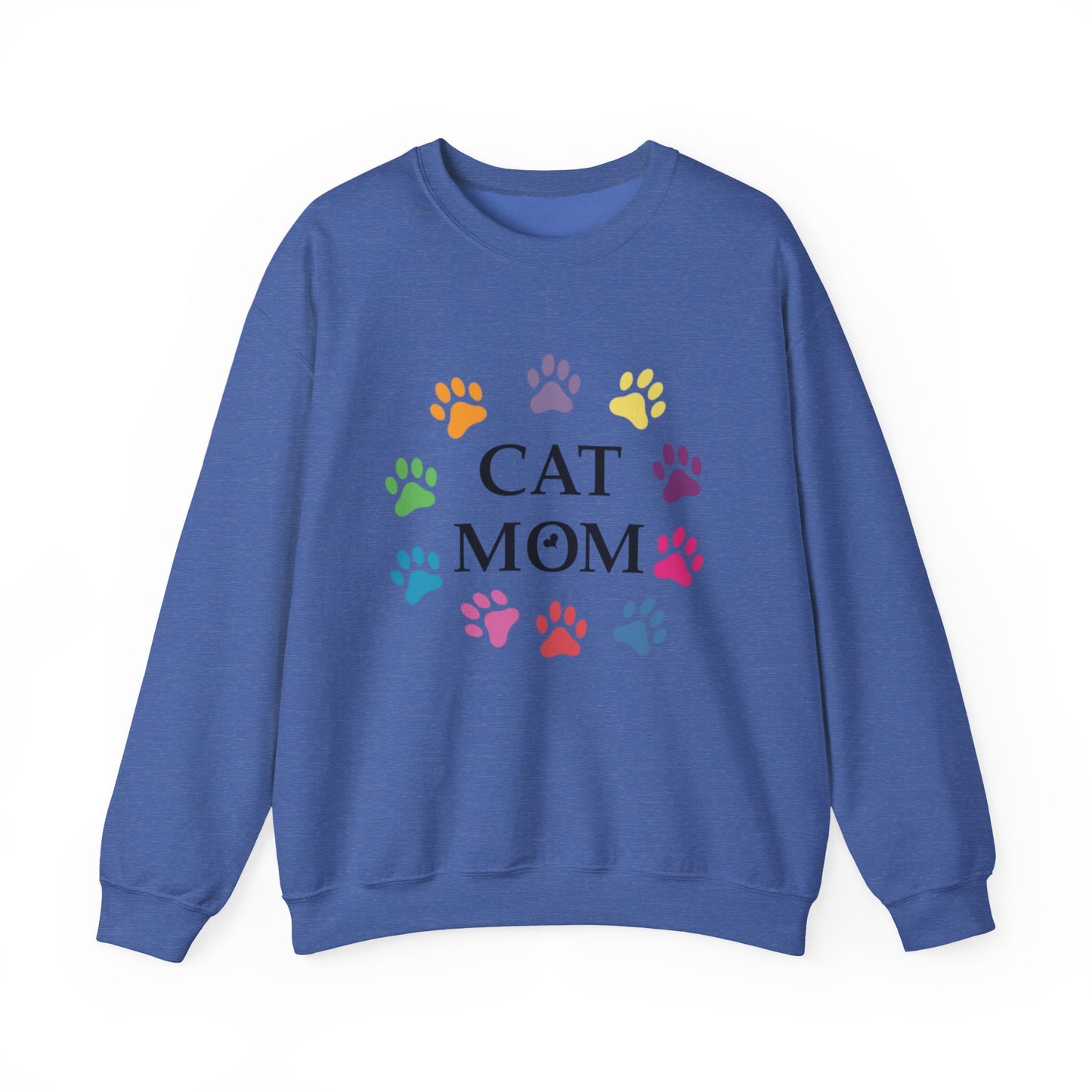 Vibrant Cat Mom Sweatshirt: Colorful Paw Print Circle Crewneck | Cozy 50/50 Cotton-Poly Gift