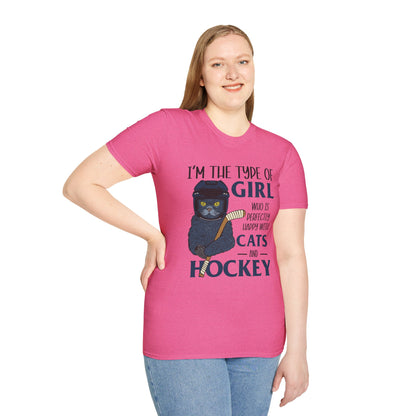 Perfectly Happy with Cats & Hockey Tee | Awesome Cat Mom Gift