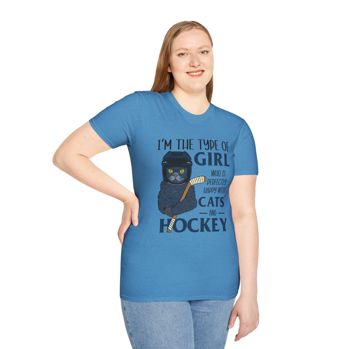 Perfectly Happy with Cats & Hockey Tee | Awesome Cat Mom Gift
