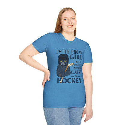 Perfectly Happy with Cats & Hockey Tee | Awesome Cat Mom Gift