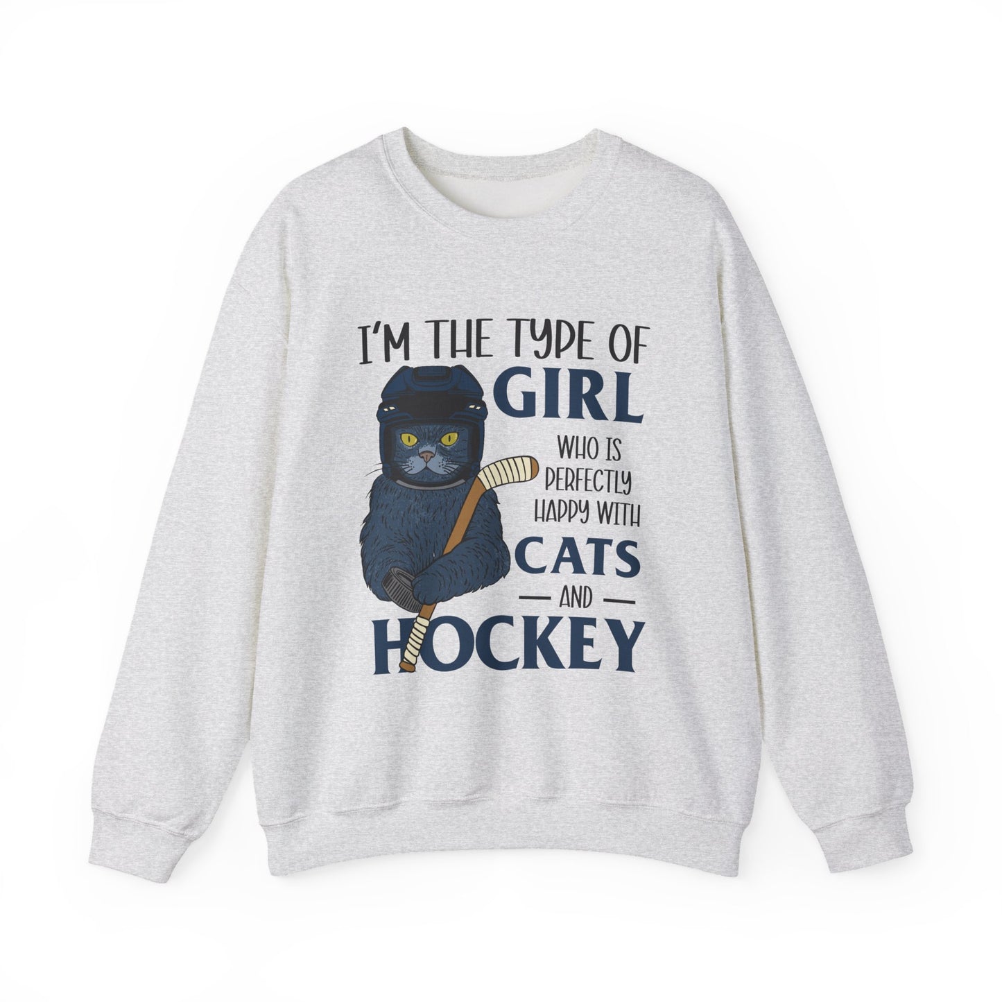 Cats & Hockey Girl Sweatshirt – Funny Unisex Crewneck for Cat Lovers & Sports Fans | Cozy Cotton-Poly Blend