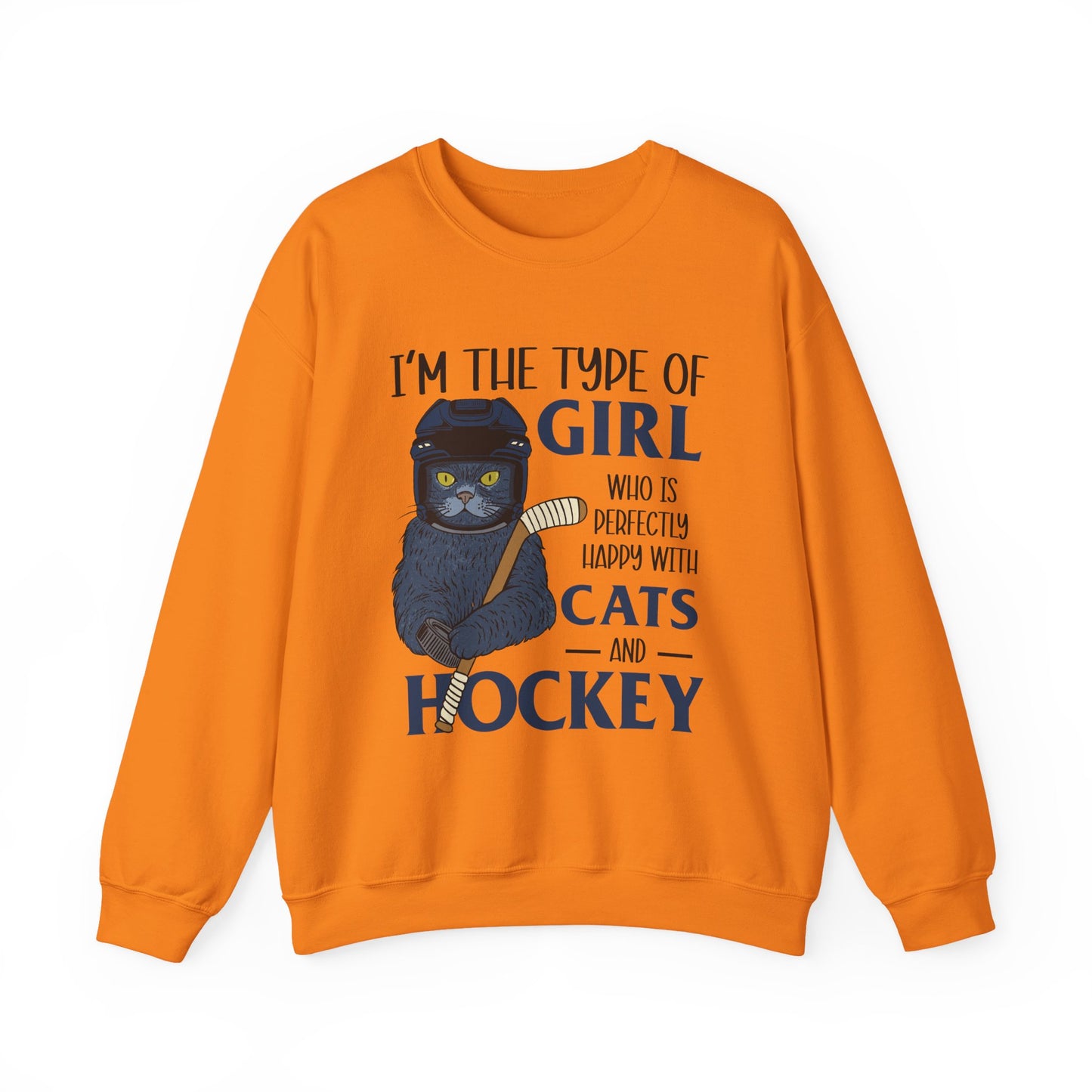 Cats & Hockey Girl Sweatshirt – Funny Unisex Crewneck for Cat Lovers & Sports Fans | Cozy Cotton-Poly Blend