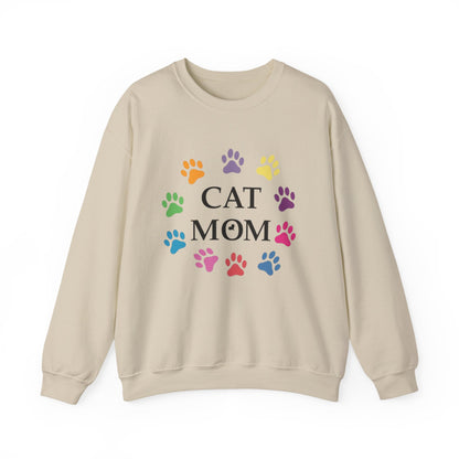 Vibrant Cat Mom Sweatshirt: Colorful Paw Print Circle Crewneck | Cozy 50/50 Cotton-Poly Gift