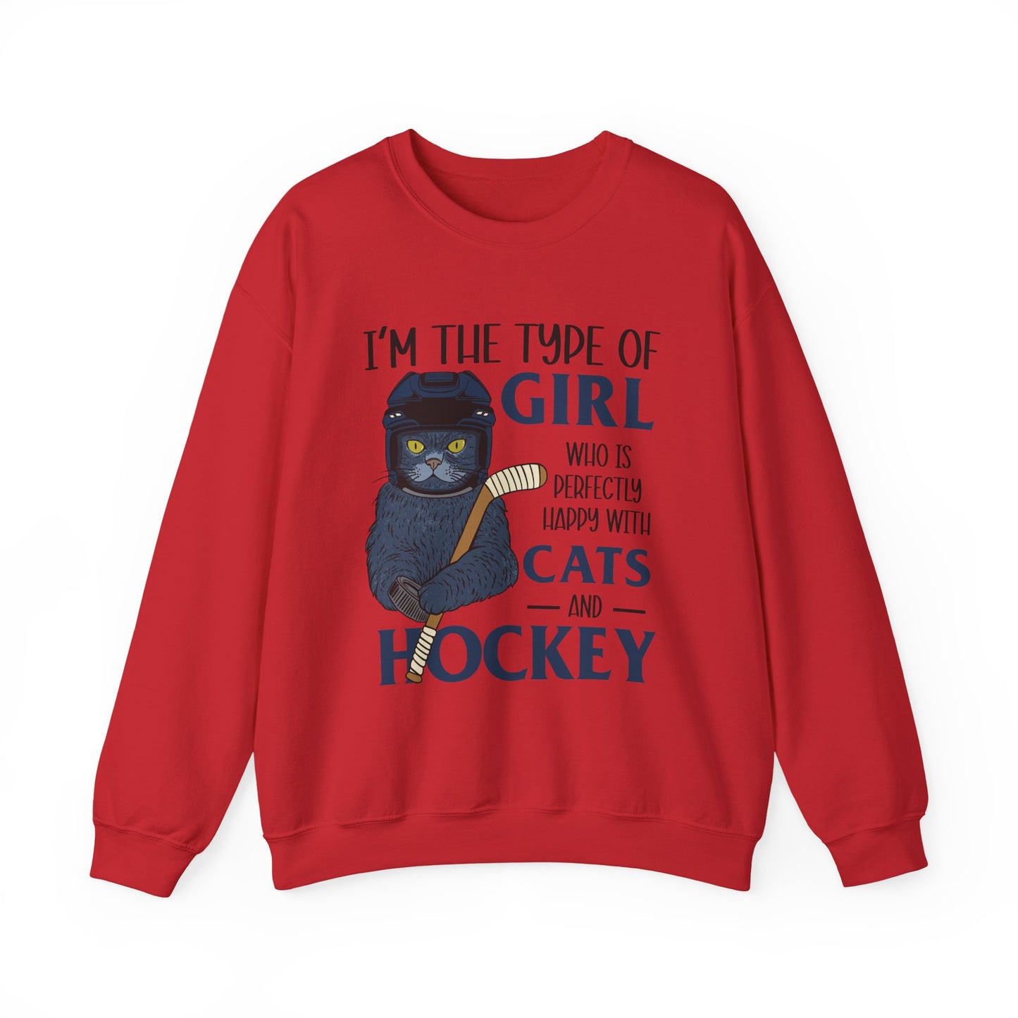 Cats & Hockey Girl Sweatshirt – Funny Unisex Crewneck for Cat Lovers & Sports Fans | Cozy Cotton-Poly Blend