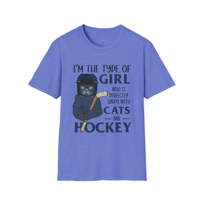 Perfectly Happy with Cats & Hockey Tee | Awesome Cat Mom Gift