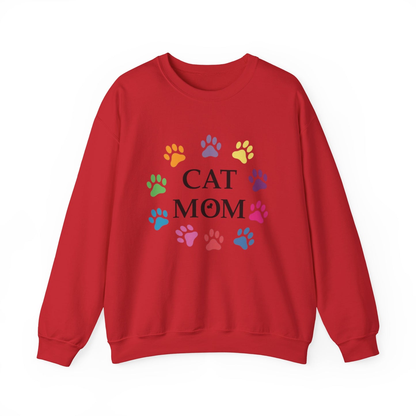 Vibrant Cat Mom Sweatshirt: Colorful Paw Print Circle Crewneck | Cozy 50/50 Cotton-Poly Gift
