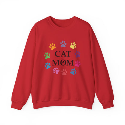 Vibrant Cat Mom Sweatshirt: Colorful Paw Print Circle Crewneck | Cozy 50/50 Cotton-Poly Gift