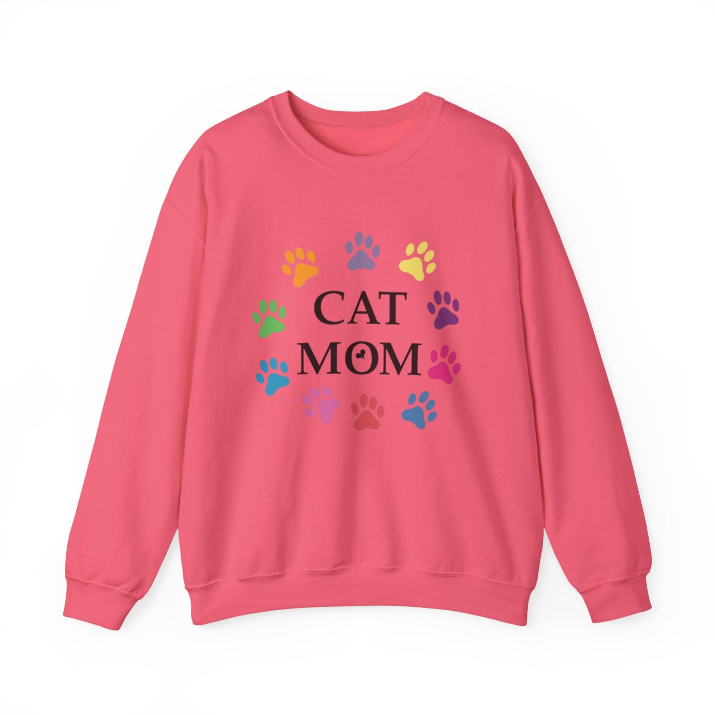 Vibrant Cat Mom Sweatshirt: Colorful Paw Print Circle Crewneck | Cozy 50/50 Cotton-Poly Gift