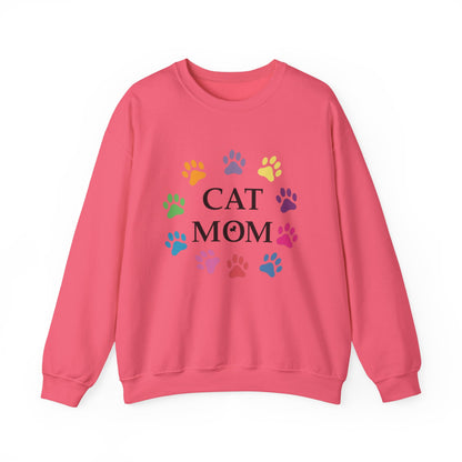 Vibrant Cat Mom Sweatshirt: Colorful Paw Print Circle Crewneck | Cozy 50/50 Cotton-Poly Gift