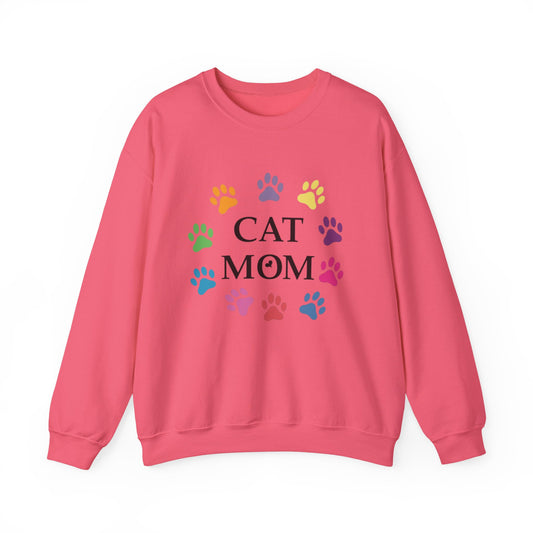 Vibrant Cat Mom Sweatshirt: Colorful Paw Print Circle Crewneck | Cozy 50/50 Cotton-Poly Gift
