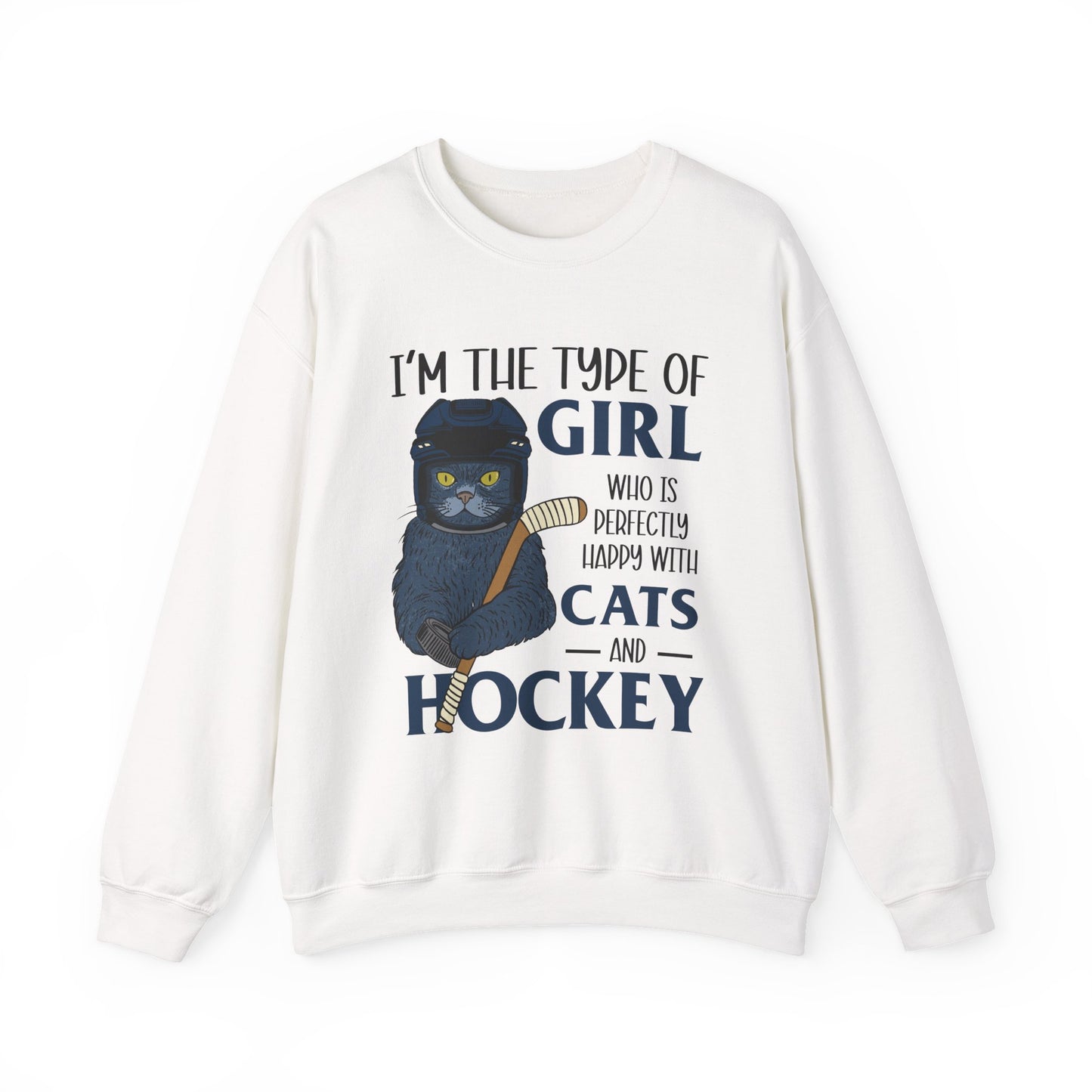 Cats & Hockey Girl Sweatshirt – Funny Unisex Crewneck for Cat Lovers & Sports Fans | Cozy Cotton-Poly Blend