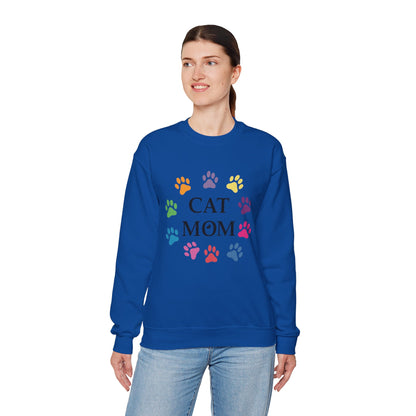 Vibrant Cat Mom Sweatshirt: Colorful Paw Print Circle Crewneck | Cozy 50/50 Cotton-Poly Gift