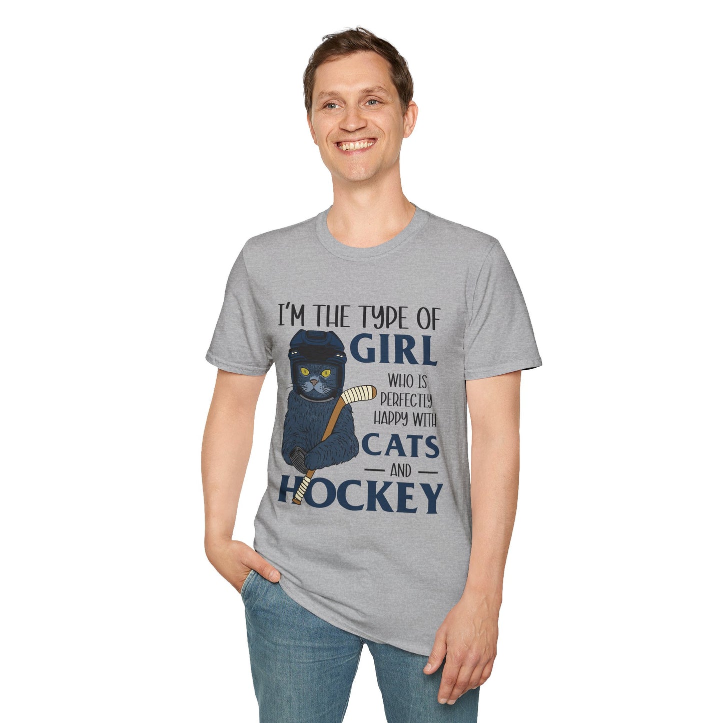 Perfectly Happy with Cats & Hockey Tee | Awesome Cat Mom Gift