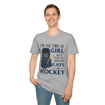 Perfectly Happy with Cats & Hockey Tee | Awesome Cat Mom Gift