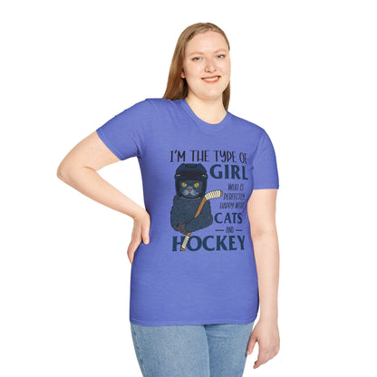 Perfectly Happy with Cats & Hockey Tee | Awesome Cat Mom Gift