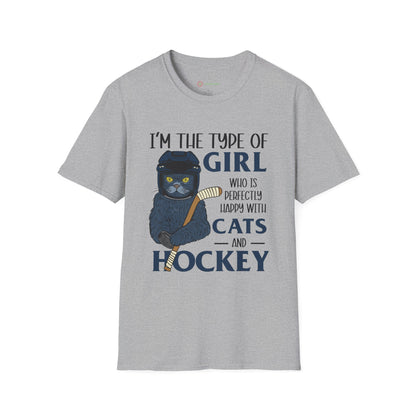 Perfectly Happy with Cats & Hockey Tee | Awesome Cat Mom Gift
