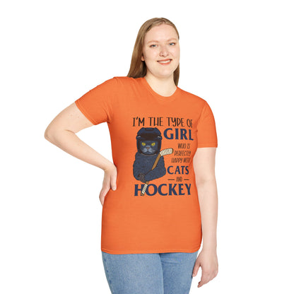 Perfectly Happy with Cats & Hockey Tee | Awesome Cat Mom Gift