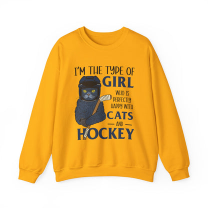 Cats & Hockey Girl Sweatshirt – Funny Unisex Crewneck for Cat Lovers & Sports Fans | Cozy Cotton-Poly Blend
