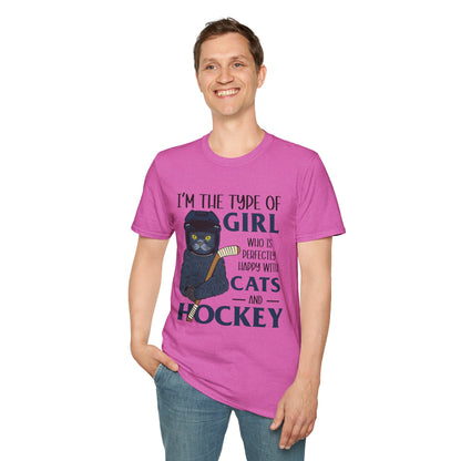 Perfectly Happy with Cats & Hockey Tee | Awesome Cat Mom Gift