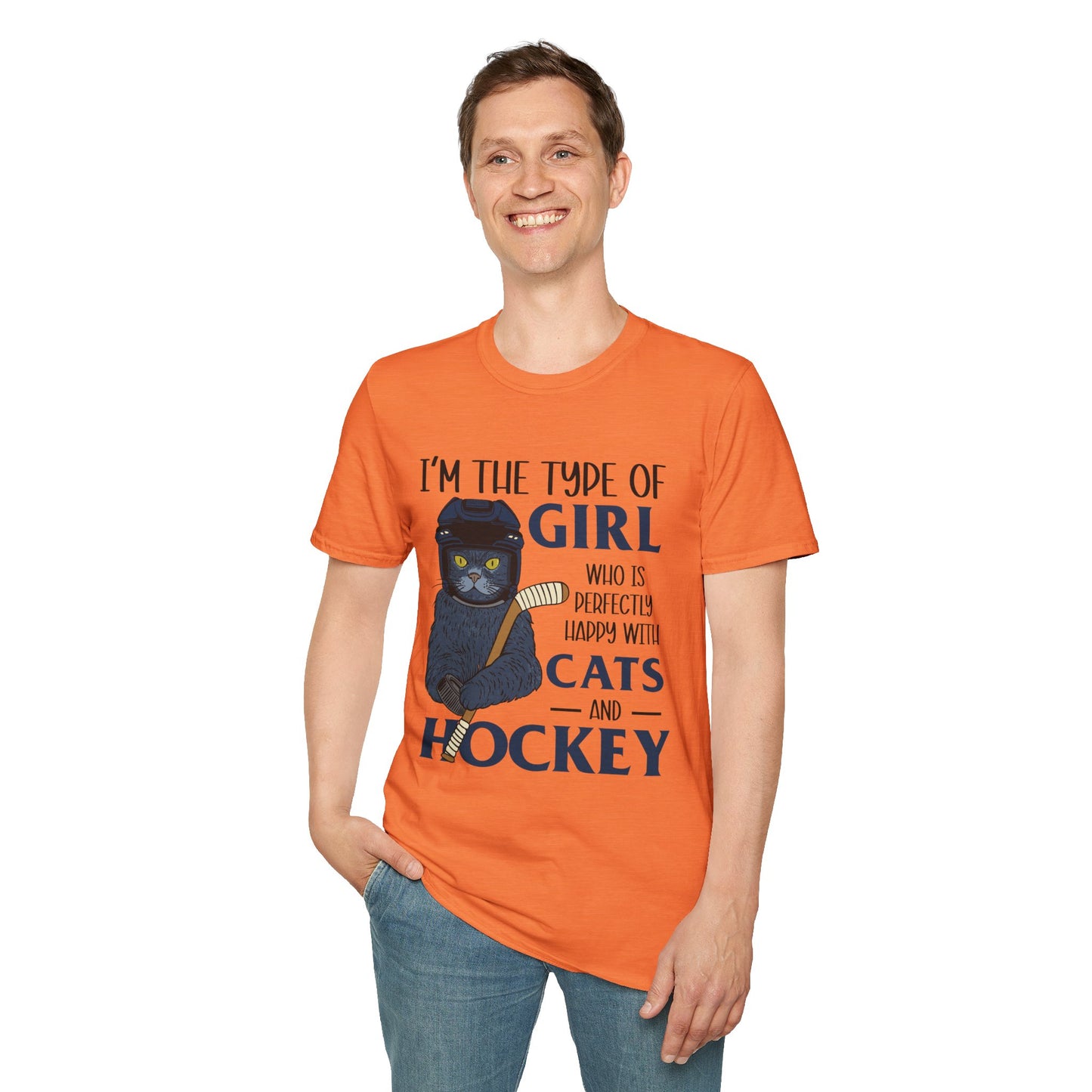 Perfectly Happy with Cats & Hockey Tee | Awesome Cat Mom Gift