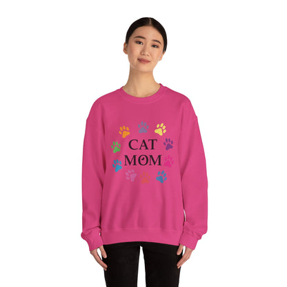 Vibrant Cat Mom Sweatshirt: Colorful Paw Print Circle Crewneck | Cozy 50/50 Cotton-Poly Gift