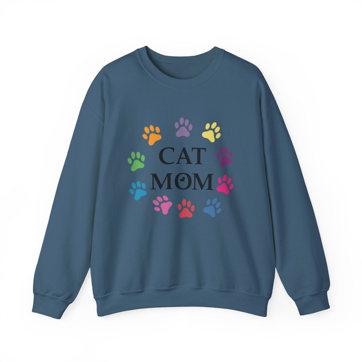 Vibrant Cat Mom Sweatshirt: Colorful Paw Print Circle Crewneck | Cozy 50/50 Cotton-Poly Gift