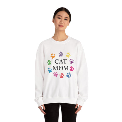 Vibrant Cat Mom Sweatshirt: Colorful Paw Print Circle Crewneck | Cozy 50/50 Cotton-Poly Gift
