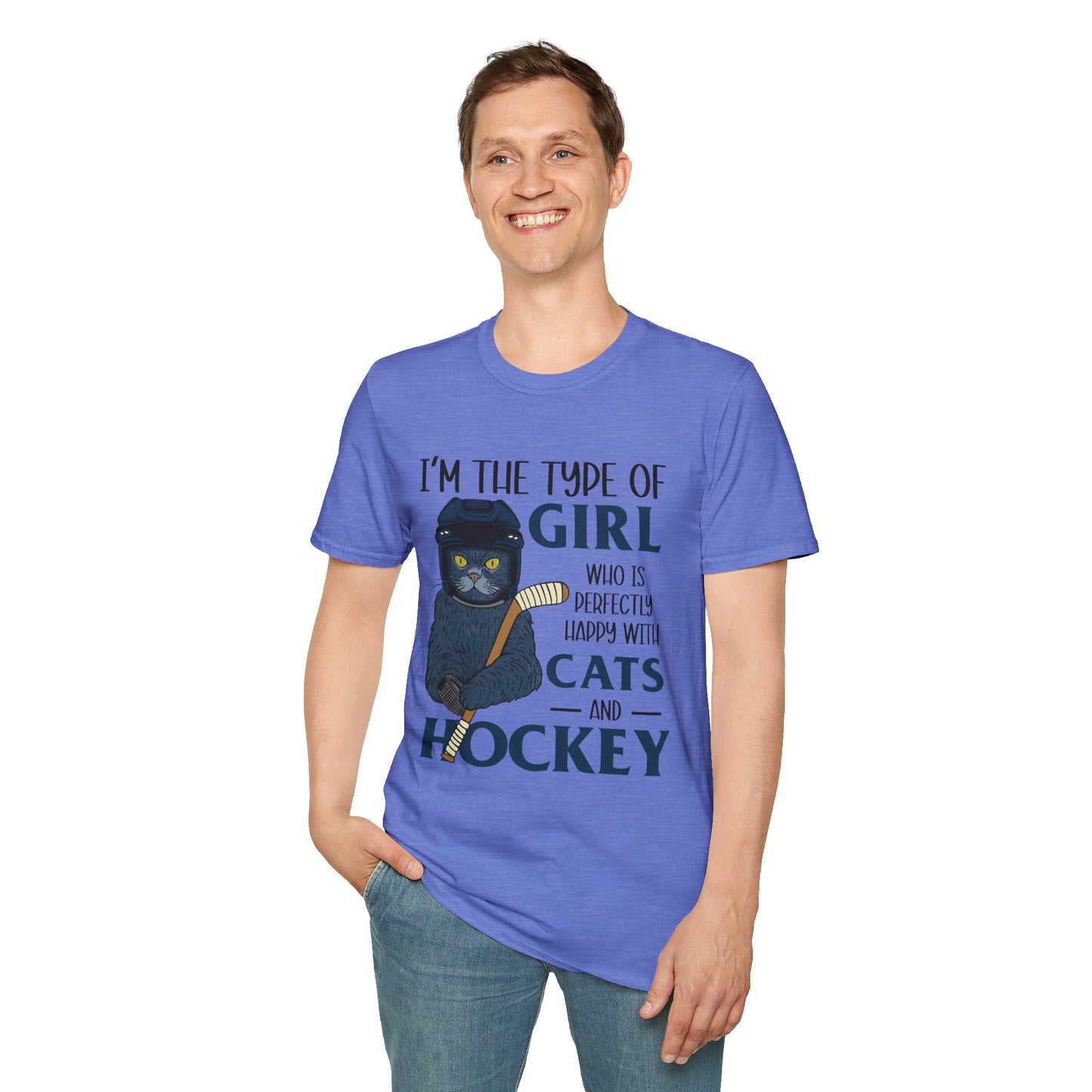 Perfectly Happy with Cats & Hockey Tee | Awesome Cat Mom Gift