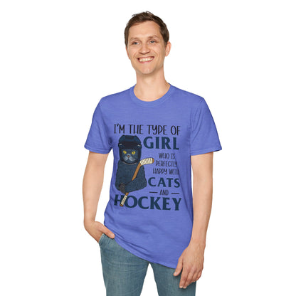 Perfectly Happy with Cats & Hockey Tee | Awesome Cat Mom Gift