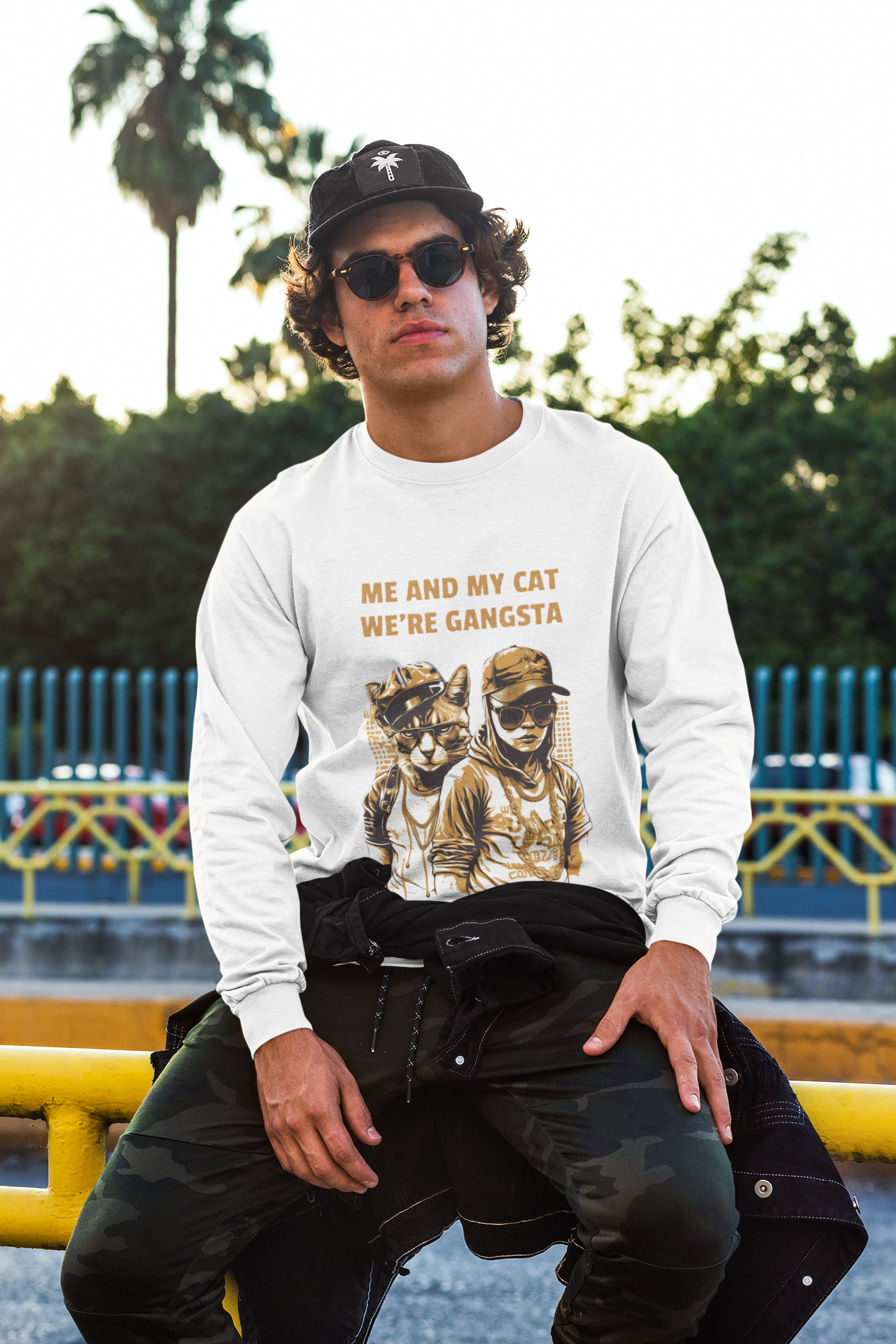 Urban Elegance: Sophisticated Feline Long Sleeve Shirt 🐾