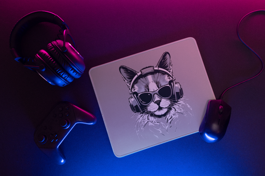 DJ Cat Mouse Pad – Retro Cool Headphones & Shades Desk Mat