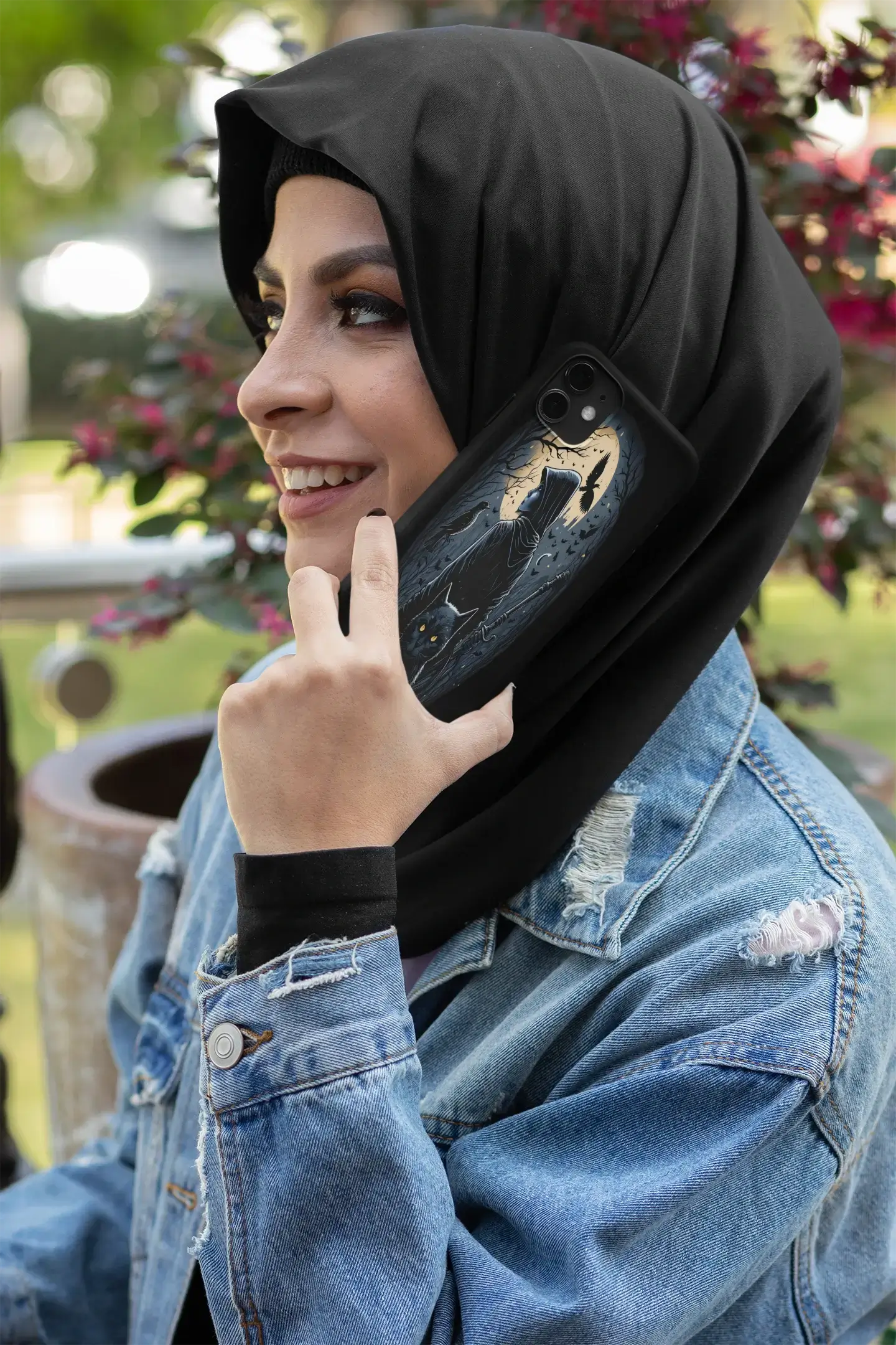 Midnight Mystery: Black Cat and Crow Phone Case