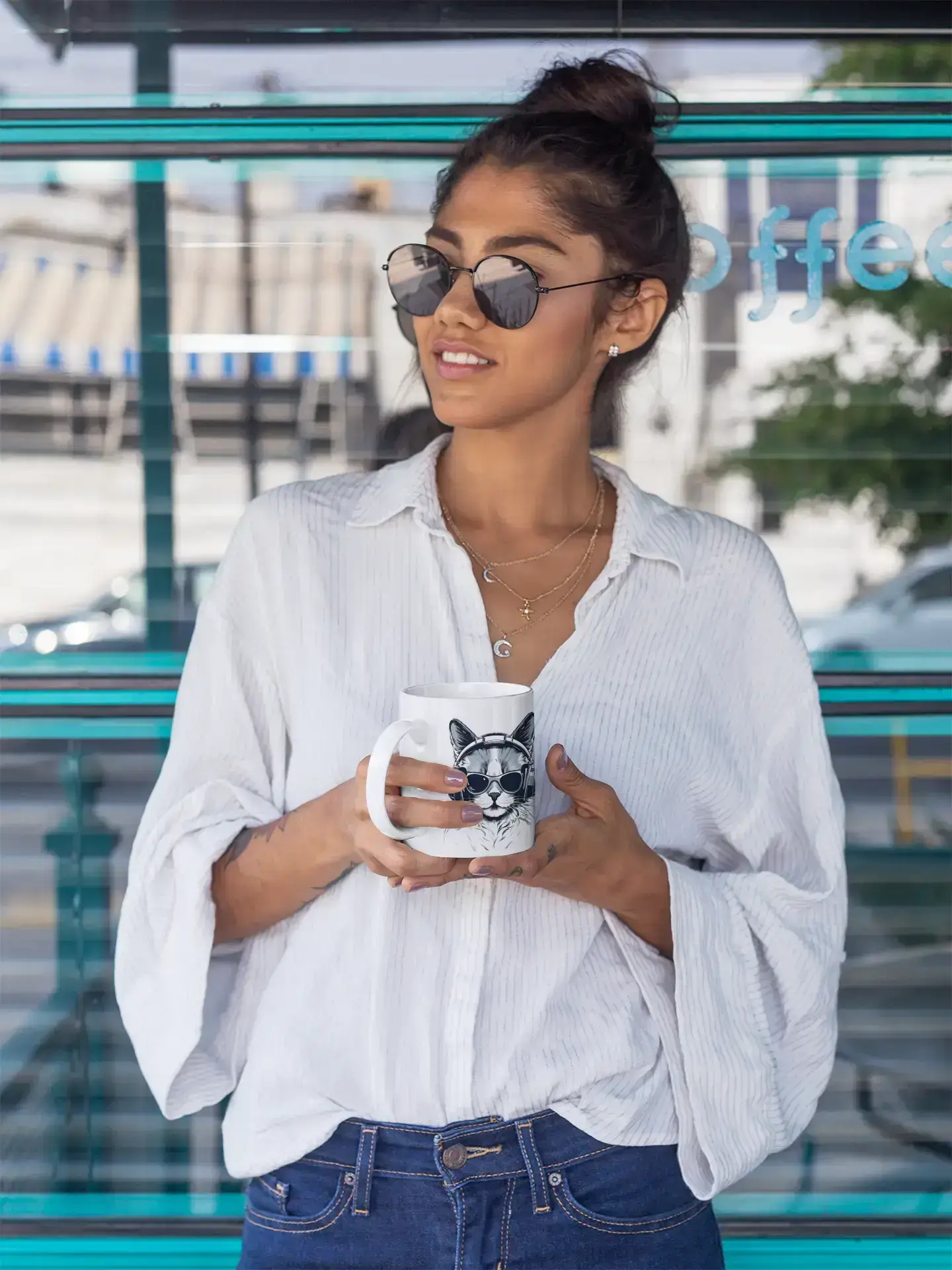 Cool Cat Headphones Mug - Funny Music Cat Design - 11oz - Free Shipping