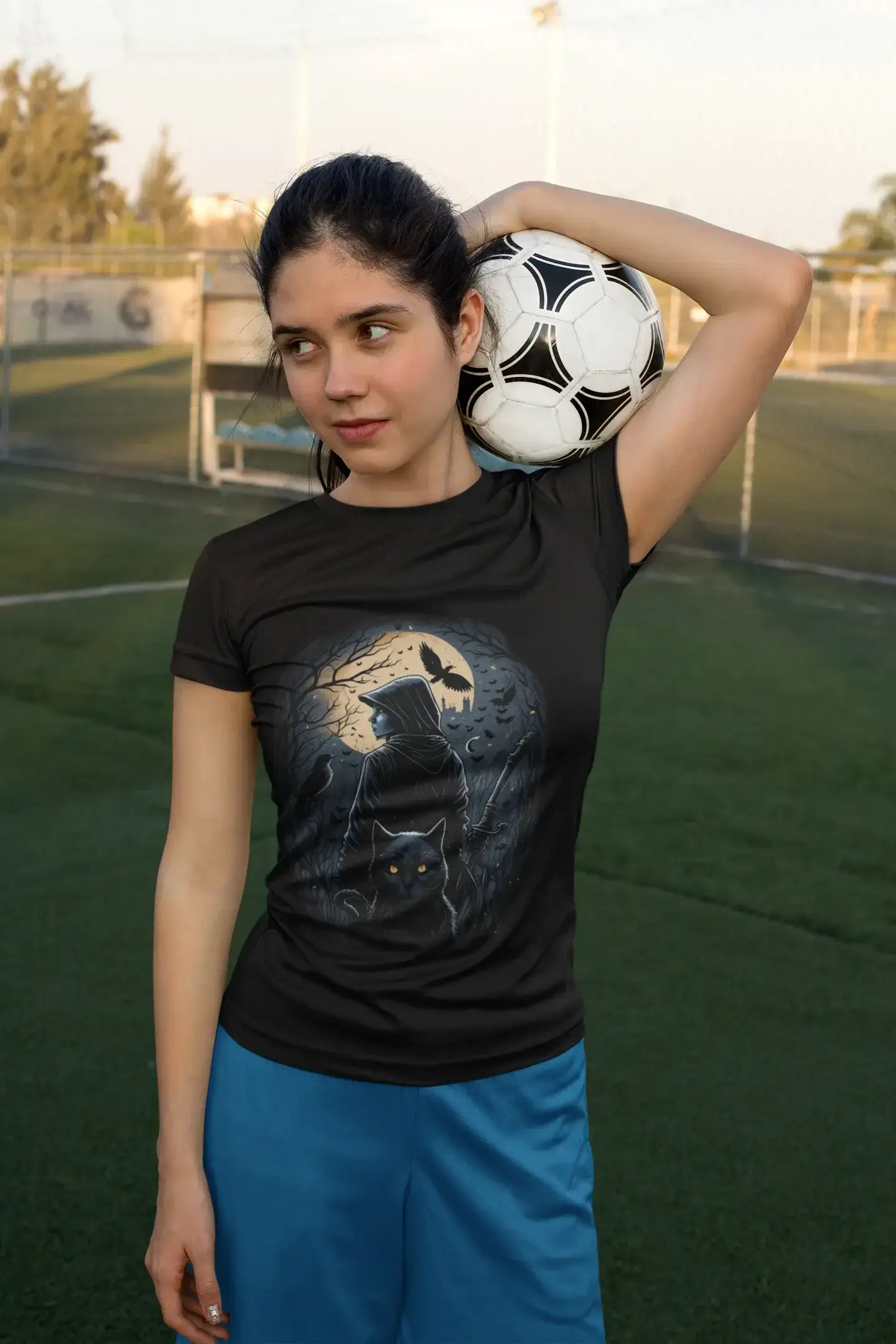 Shadow Seeker Unisex T-Shirt – Mystical Night, Black Cat & Moonlit Adventure