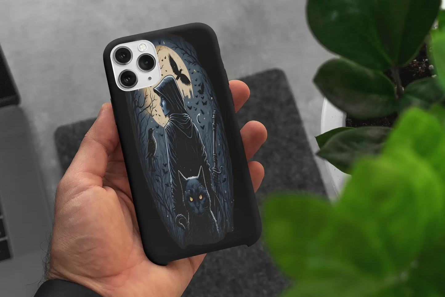 Midnight Mystery: Black Cat and Crow Phone Case